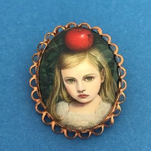 Girl with Red Apple on Head Portrait Style Brooch